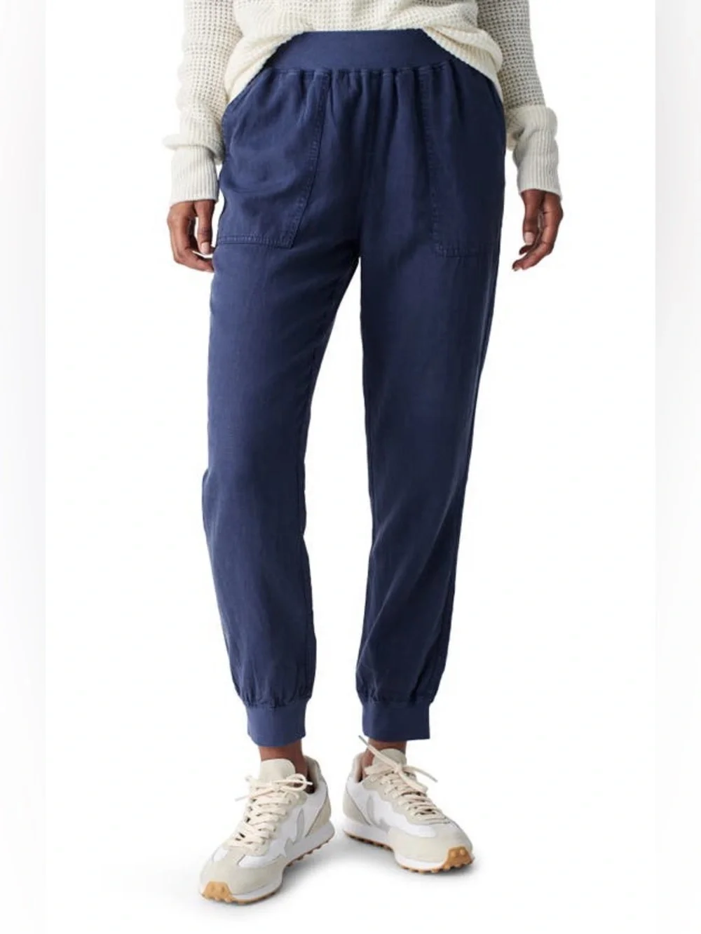 Faherty Arlie Day Linen Blend Jogger Pant in Navy Blue - Picture 1 of 9